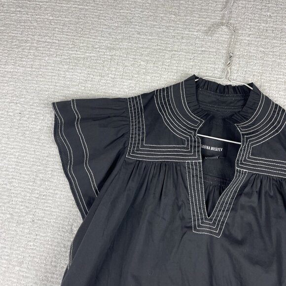 Sabina Musayev Black Ruffle Mini Dress V Neck Black / White Summer Sz S - Picture 3 of 16